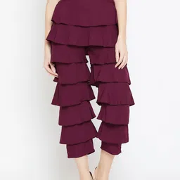 Bitterlime Women Burgundy Loose Fit Solid Culottes-image-59