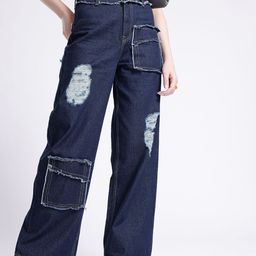 glitchez Women Edgy Cool 90's Baggy Fit Frayed Detail Mildly Distressed High-Rise Jeans-image-86