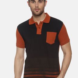 YAK YAK Men Rust Colourblocked Polo Collar T-shirt-image-14
