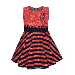 Wish Karo Girls Red & Navy Blue Printed Fit and Flare Dress-image-77