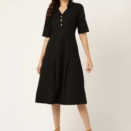 BRINNS Black Solid Shirt Midi Dress-image-44