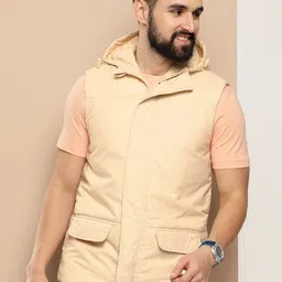 HERE&NOW Solid Sleeveless Hooded Puffer Jacket-15