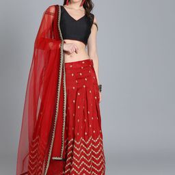 Ethnovog Black  Red Embroidered Made to Measure Lehenga  Blouse with Dupatta-image-68