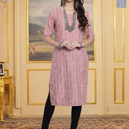 HERE&NOW Selection Of 2 Ethnic Motifs Printed Round Neck Straight Kurta-image-54