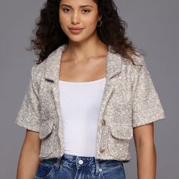 BROOWL Self Design Single-Breasted Woollen Tweed Crop Blazer-25