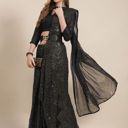 Mitera Black Sequinned Pure Georgette Heavy Work Saree-38