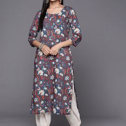 Varanga Women Blue & Maroon Floral Printed Indie Prints Kurta-picture-40
