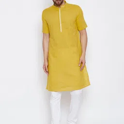 even Men Yellow Solid Straight Kurta-picture-19