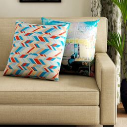 HOUZZCODE Multicoloured Set of 2 Printed 16'' x 16'' Square Cushion Covers-31