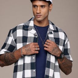 The Roadster Life Co. Relaxed Fit Checked Drop-Shoulder Sleeves Cuban Collar Casual Shirt-picture-33