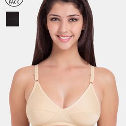 Souminie Beige & Black Pack of 2 Non-Wired Non Padded Everyday Bra SLY-935-SK-2PC-BLK-30B-46
