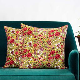 Contrast Living Set Of 2 Green & Red Floral Printed Square Cushion Covers-10