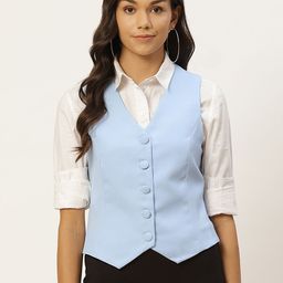 Trendyol Women Blue Solid Waistcoat-picture-54