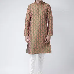 DEYANN Men Green & Peach-Coloured Printed Straight Kurta-picture-58
