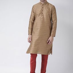 DEYANN Men Brown & Beige Printed Straight Kurta-picture-5