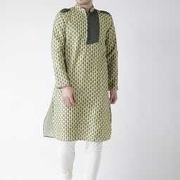 KISAH Men Yellow & Navy Blue Printed Straight Kurta-32