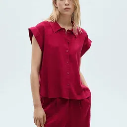 MANGO Extended Sleeves Linen Shirt Style Top-58