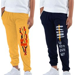 KYDA KIDS Boys Yellow & Navy Blue Pack Of 2 Printed Cotton Joggers-20