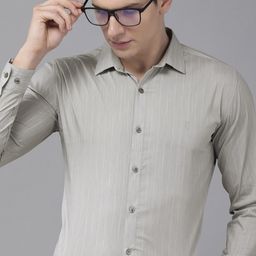 V Dot Men Grey Skinny Fit Striped Formal Shirt-image-28