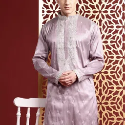 MANQ Men Ethnic Motifs Embroidered Sequinned Pure Cotton Kurta with Churidar-10