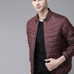 Roadster Men Burgundy Solid Padded Jacket-image-37