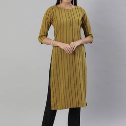 KALINI Women Mustard Yellow & Black Striped Straight Kurta-image-52