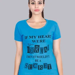 Fleximaa Women Blue Typography Printed T-shirt-image-72