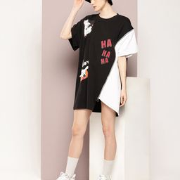 Kook N Keech Pure Cotton Disney Printed Colourblocked Asymmetric T-shirt Dress-image-59