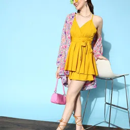 Berrylush Women  Yellow Solid Belted Detail Jumpsuit-picture-50