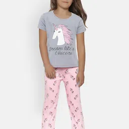 Nite Flite Girls Grey & Pink Printed Night Suit-image-46