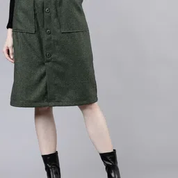 Tokyo Talkies Women Green Knee-Length Solid Straight Skirt-image-66