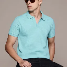 The Roadster Lifestyle Co. Men Self Checked Polo Collar T-shirt-image-56
