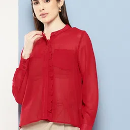 Chemistry Mandarin Collar Shirt Style Longline Top-image-43