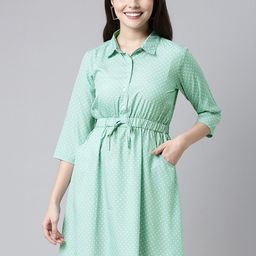 KALINI Polka Dot Mini Shirt Dress With Belt-image-47