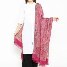 WEAVERS VILLA Women Pink & Beige Woven Design Shawl-20
