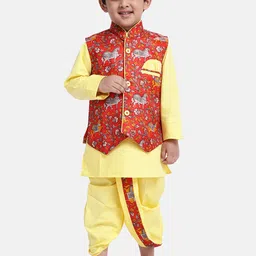 BownBee Boys Yellow & Red Printed Kurta with Dhoti Pants-picture-28