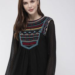 Antheaa Women Black Self Design A-Line Embroidered Top-image-37