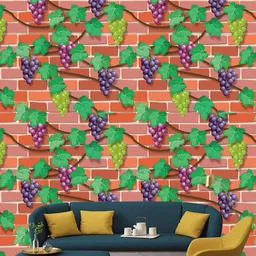 Jaamso Royals Red & Green Brick And Grape Garden WallPaper-image-24