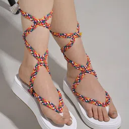 Shoetopia Textured Open Toe Flatform Gladiators-41
