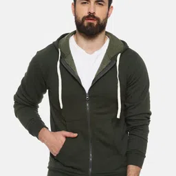 Campus Sutra Men Green Solid Hooded Sweatshirt-picture-28