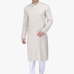 RAJUBHAI HARGOVINDAS Men Beige Woven Design Straight Kurta-52
