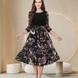 BAESD Ethnic Motifs Printed Fit And Flare Dress-image-45