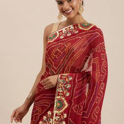 Mitera Maroon Printed Gotta Patti Bandhani Saree-image-56