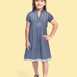 Eimoie Blue Pure Cotton Embroidered A-Line Dress-image-57