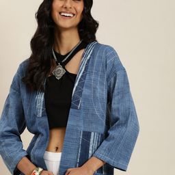 Taavi Indigo Denim Cotton Linen Tasselled  Shrug-48
