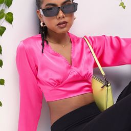 DressBerry Rouged V-Neck Satin Finish Crop Top-image-24