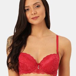 MAKCLAN Red Solid Lace Lightly-Padded Underwired Plunge Bra K27017BI-27