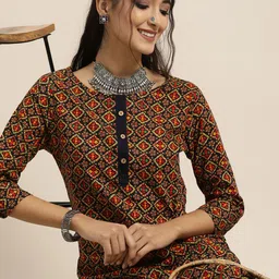 Sangria Women Navy Blue & Maroon Pure Cotton Bandhani Print Kurta-image-83