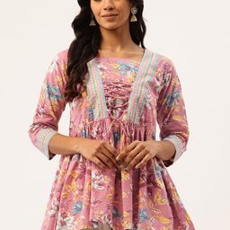 FERANOID Floral Printed Pure Cotton Peplum Top-image-23