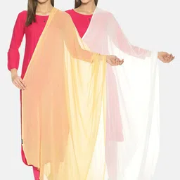 TWIN BIRDS White & Beige Pack of 2 Solid Dupatta-25